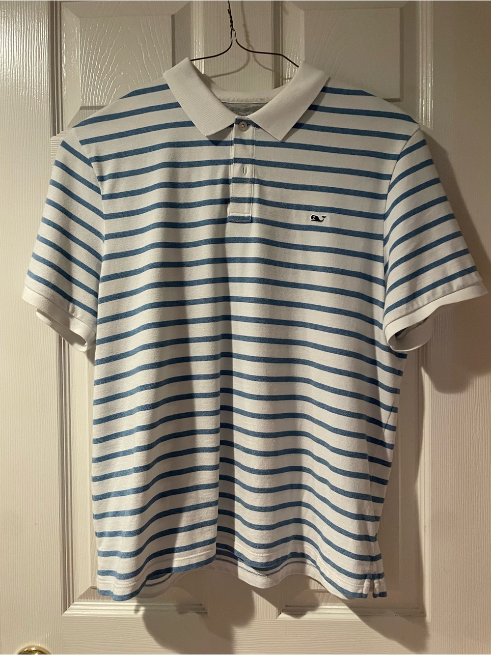 Vineyard Vines White Polo with Light Blue Stripes